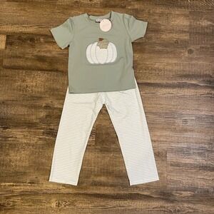 Pumpkin‎ Applique Pants Set Fall Thanksgiving Boys Size 5 Boy's NEW Sage & Blue